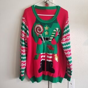 Ugly Christmas Holiday Sweater Elf Elves Sequin